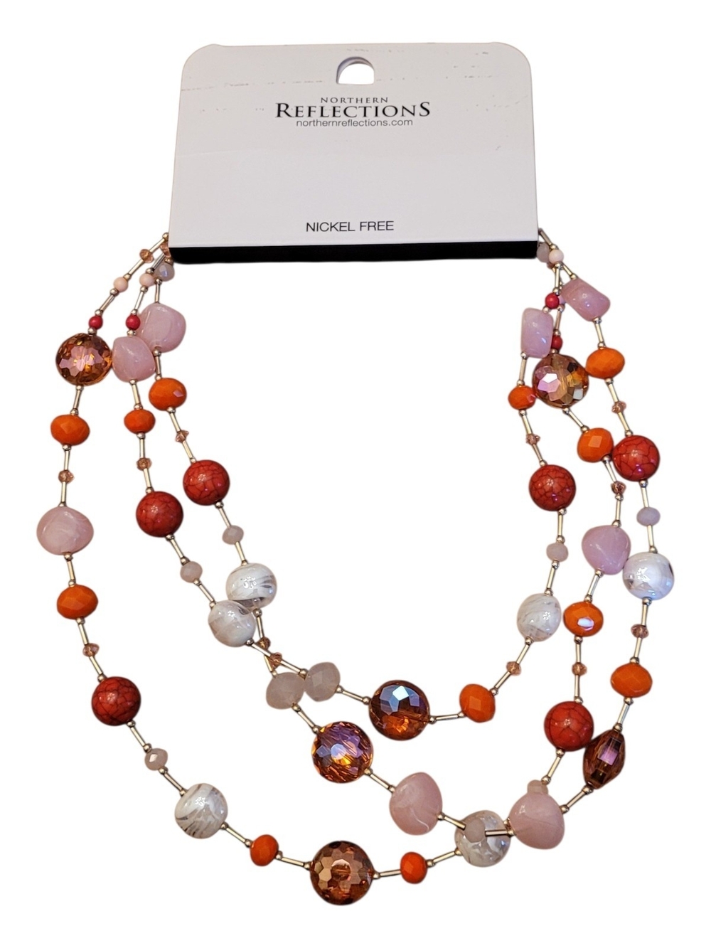 Northern Reflections Pink, Orange & White Layered Beaded Necklace
